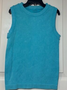 Kids Ribbed Tank Top - Aqua Blue